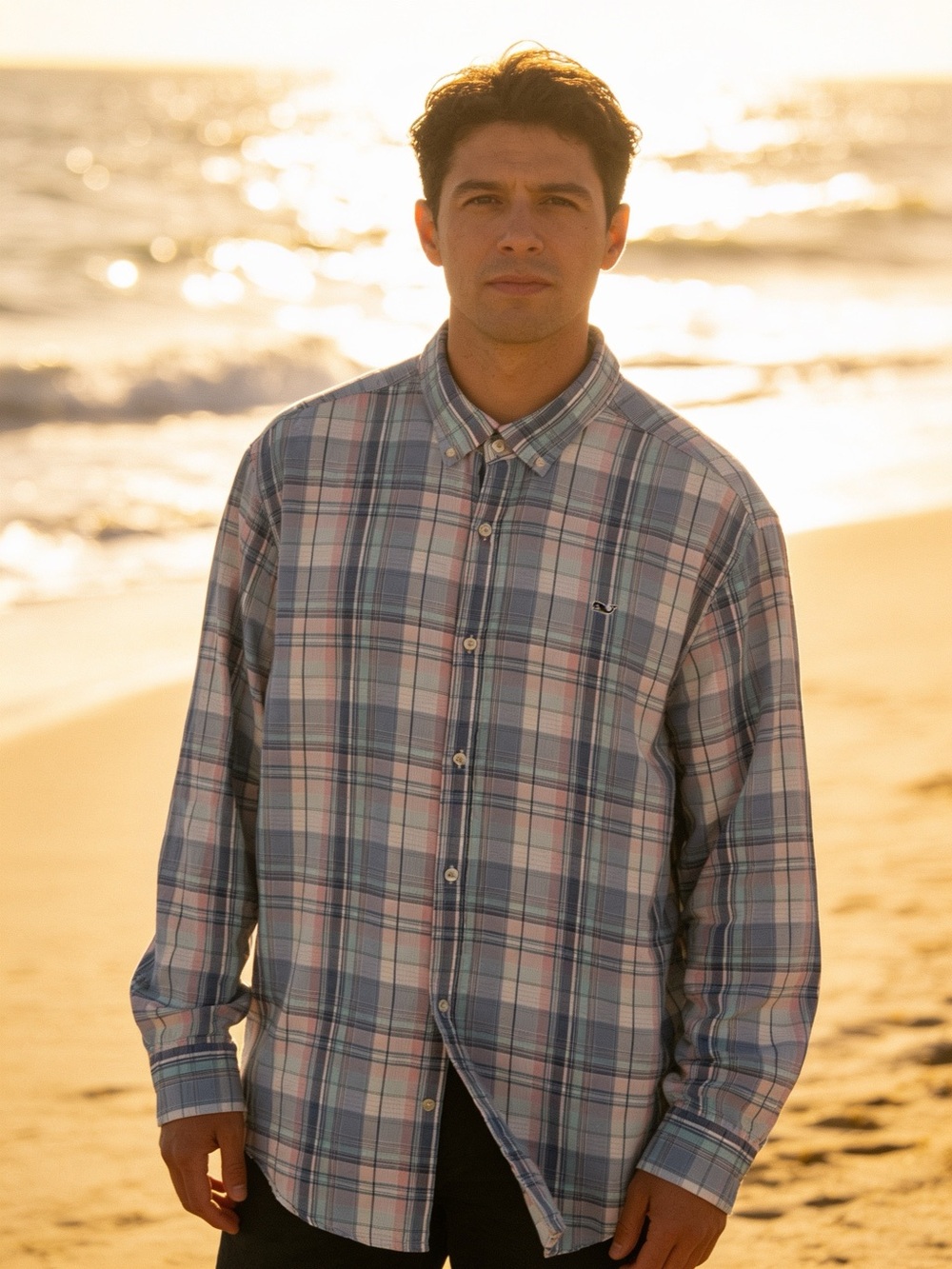 Vineyard Vines Men's Blue & Pink Plaid Button-Down Shirt size XXL